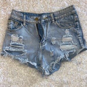 SHEIN Light Wash High Waist Jean Shorts